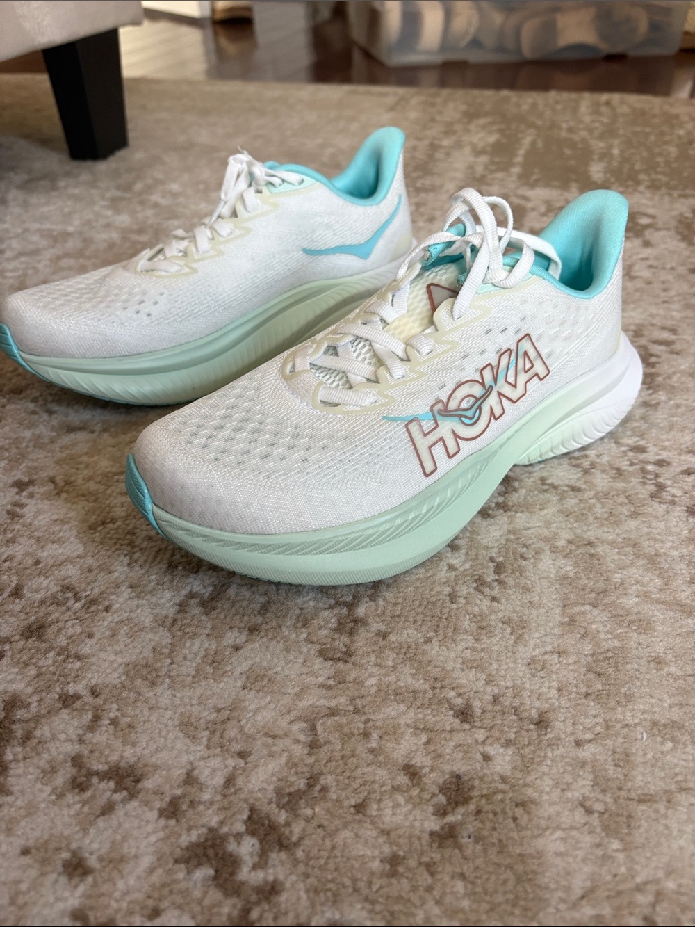 Hoka Women's Athletic Shoes in White and Mint